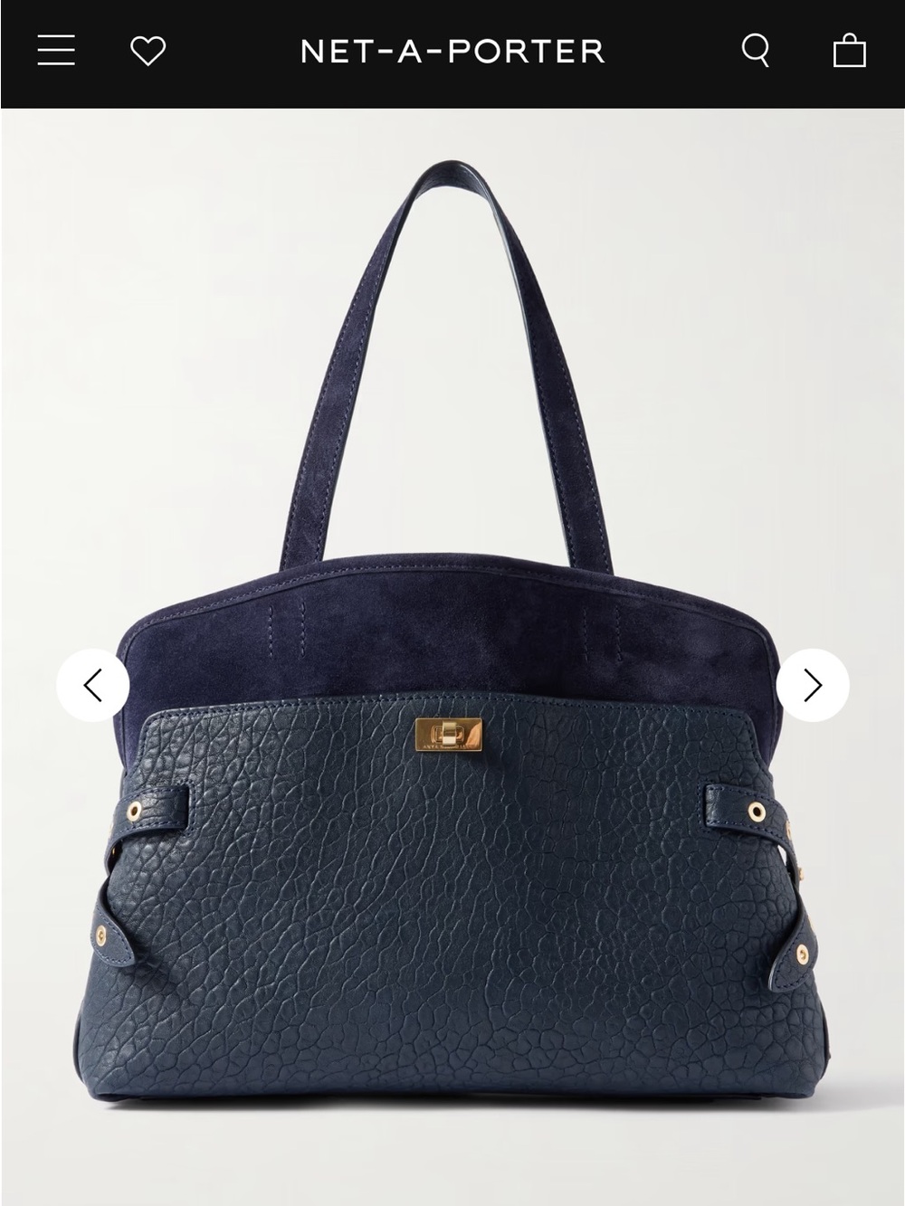Anya Hindmarch Two-Tone Navy Leather & Suede Crossbody Bag with Gold Hardware-